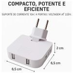 Adaptador De Tomada dobrável 2p 10A com USB