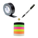Kit Fita Crepe Neon + Silver Tape Preta 48mm x 50m + Caneta Sharpie Preta