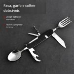 Talher Dobrável de Aço Inoxidável Multifuncional Preto
