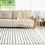 Tapete Artesanal Peludo Basic Scandinavo Cru com Listras Pretas 150x300