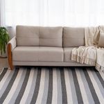 Tapete Artesanal Trama Basic Grande para Sala Faixas Cinza 150x300