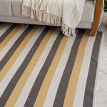 Tapete Artesanal Trama Basic Grande para Sala Faixas Mostarda e Marrom 150x200