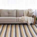 Tapete Artesanal Trama Basic Grande para Sala Faixas Mostarda e Marrom 150x250