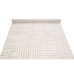 Tapete Sala Perfil Leve Caspian Quadros Off White e Bege 140x200