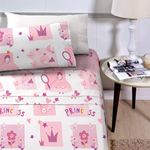 Jogo de Lençol Cama Solteiro Infantil 3 Peças Percal 180 Fios Jardim de Princesa