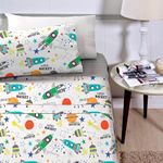 Jogo de Lençol Cama Solteiro Infantil 3 Peças Percal 180 Fios Space