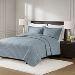 Kit Colcha Super King Efeito Linho Matelassê Costurado Alta Gramatura - Azul