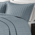 Kit Colcha Casal Efeito Linho Matelassê Costurado Alta Gramatura - Azul