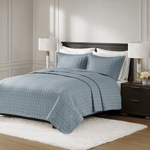 Kit Colcha King Efeito Linho Matelassê Costurado Alta Gramatura - Azul