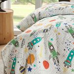 Kit Cobre Leito Colcha Infantil 2 Peças Solteiro Estampada Space