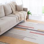 Tapete Artesanal Trama e Bico Grande para Sala Quadros Amarelo 150x300