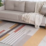 Tapete Artesanal Trama e Bico Grande para Sala Quadros Amarelo 150x300