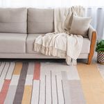 Tapete Artesanal Trama e Bico Grande para Sala Quadros Amarelo 200x200