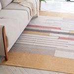 Tapete Artesanal Trama e Bico Grande para Sala Quadros Amarelo 200x300