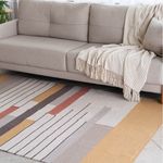 Tapete Artesanal Trama e Bico Grande para Sala Quadros Amarelo 200x300