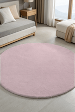 Tapete Peludo Ultra Macio com Antiderrapante Rosa Redondo 1,50m