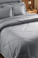 Kit Colcha Super King 100% Bambu 300 Fios Luxo Cinza