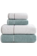 Jogo de Toalha Banhão 500g 4 peças Super Soft Zero Twist Arabesco - Branco e Verde