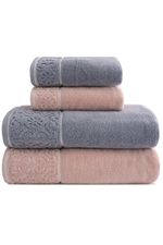 Jogo de Toalha Banhão 500g 4 peças Super Soft Zero Twist Arabesco - Azul e Rosa