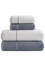 Jogo de Toalha Banhão 500g 4 peças Super Soft Zero Twist Arabesco - Branco e Azul