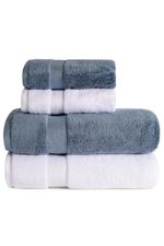 Jogo de Toalha Banho 500g 4 peças Super Soft Zero Twist - Branco e Azul