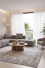 Tapete Sala Perfil Leve Caspian Estonado Off White e Cinza 240x300