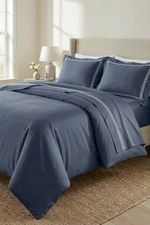 Jogo de Cama King Cetim Eros 300 Fios Azul e Branco