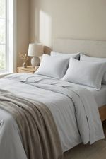 Jogo de Cama Queen Cetim Eros 300 Fios Cinza e Branco