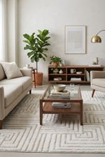 Tapete Sala Perfil Leve Caspian Quadros Off White e Bege 140x200