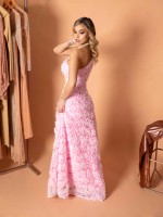 Vestido Longo Floral Com Cinto Rosa