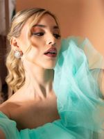 Vestido Longo Lantejoulas Ombro A Ombro Celeste