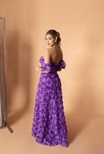 Vestido Longo Ombro A Ombro Flores Lilas