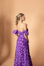 Vestido Longo Ombro A Ombro Flores Lilas