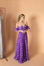 Vestido Longo Ombro A Ombro Flores Lilas