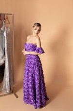 Vestido Longo Ombro A Ombro Flores Lilas