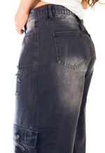 Calça Cargo Rasgada Jeans Escuro