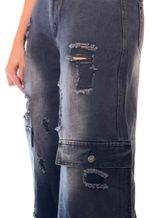 Calça Cargo Rasgada Jeans Escuro