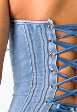Corset Jeans Com Strass e Ziper Lateral