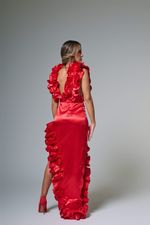 Vestido De Seda Com Babados E Abertura Na Perna