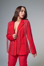Blazer Luxo Todo Bordado Com Franja De Strass