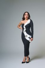 Vestido Mídi De Uma Manga Com Babados