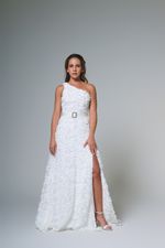 Vestido Longo Floral Com Cinto Branco