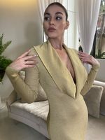 Vestido Midi Manga Longa Com Gola Degage