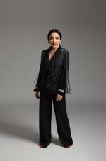 Blazer Luxo Todo Bordado Com Franja De Strass Preto