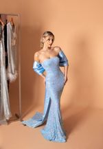 Vestido LongoTomara que Caia em Paetê com Laço Removível
