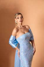 Vestido LongoTomara que Caia em Paetê com Laço Removível