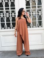 Conjunto Assimétrico com Blusa Longa e Calça Pantalona