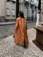 Jaqueta Alongada Sintética  Marrom