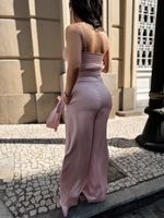 Conjunto Rosa com Blusa Longa e Calça Pantalona