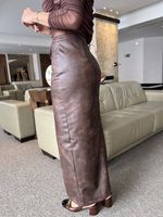 Saia Midi Vintage Couro Fake